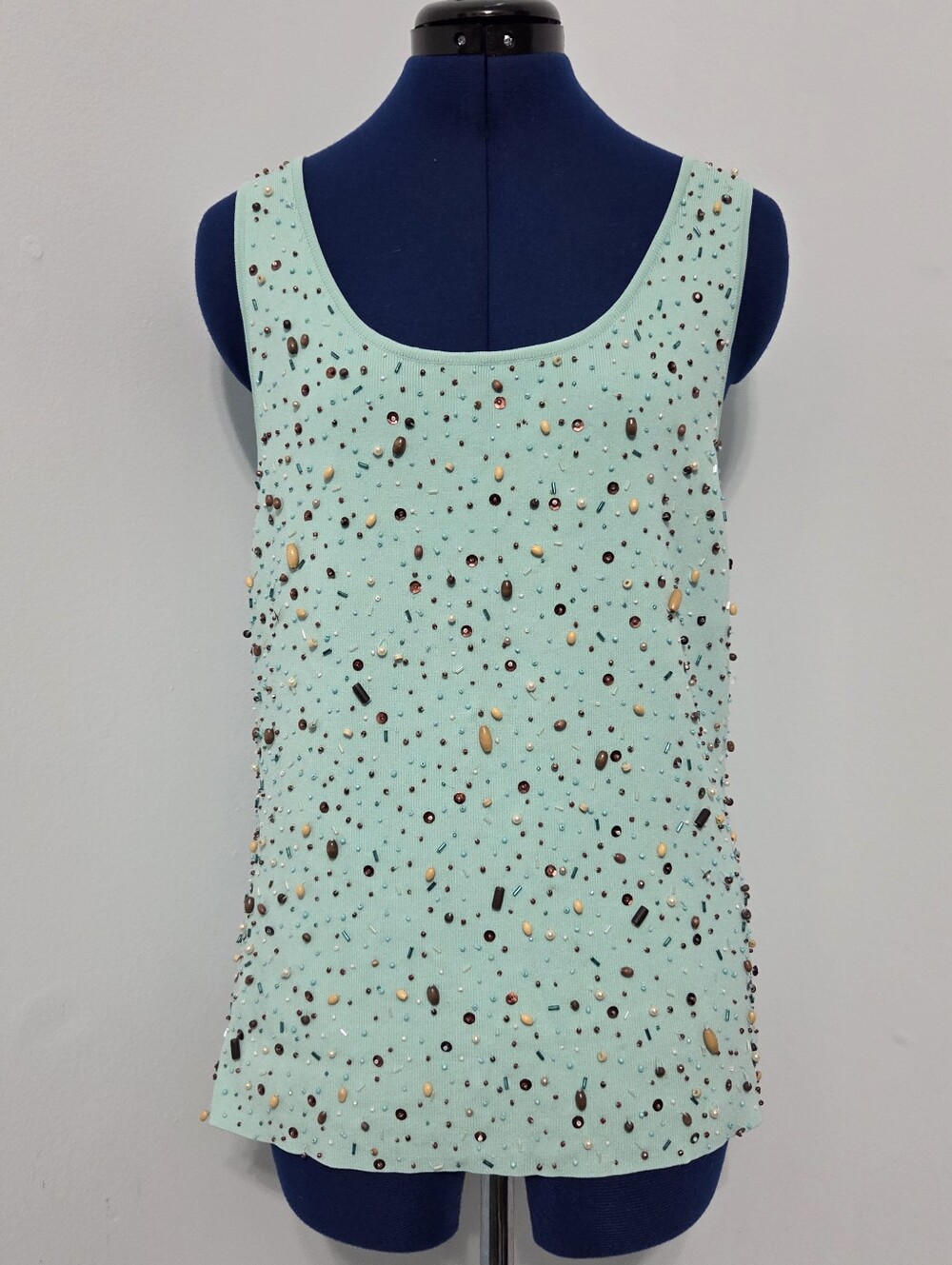Y2K Seafoam Green Beaded Tank Top Size XL